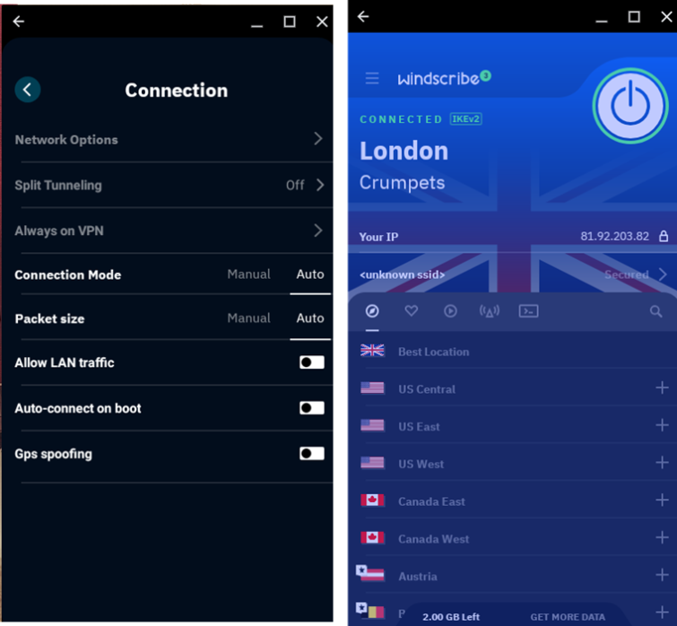 Windscribe free VPN android app