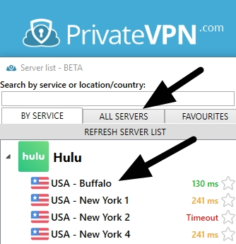 PrivateVPN connect to a us server