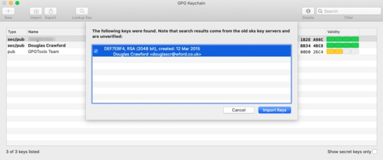 GPG keychain import
