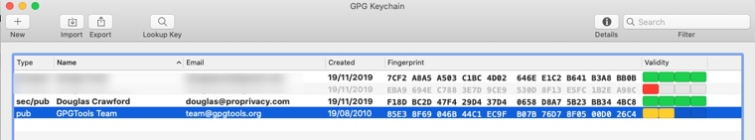 GPG Keychain finger printing 