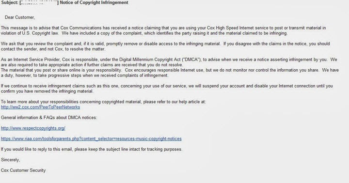 Notice of copyright infringement 